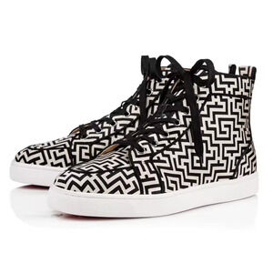 Christian Louboutin Mens Rantus Orlato Flat Tissu Black White High Sneaker 44 11
